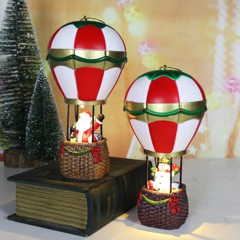 LED Glowing Christmas Resin Ornaments Santa Snowman Hot Air Balloon Fireplace Scene Desktop Decorative Holiday Gifts