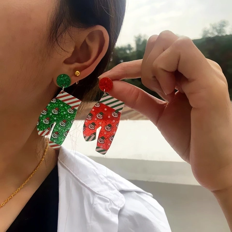 Christmas Sweater Snowflake Earrings Acrylic Glitter Drop Studs Hooks Santa Claus Holiday Party Jewelry For Women