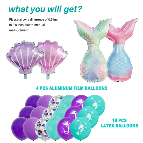 Palloncini Coda Di Sirena Conchiglia Alluminio Lattice Colorato Per Decorazione Festa Compleanno Ragazza Tema Oceano