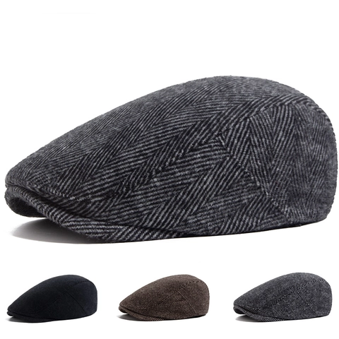 Béret Plat Rétro Motif À Chevrons Mélange De Laine Réglable Style Britannique Casquette Newsboy Hommes Femmes