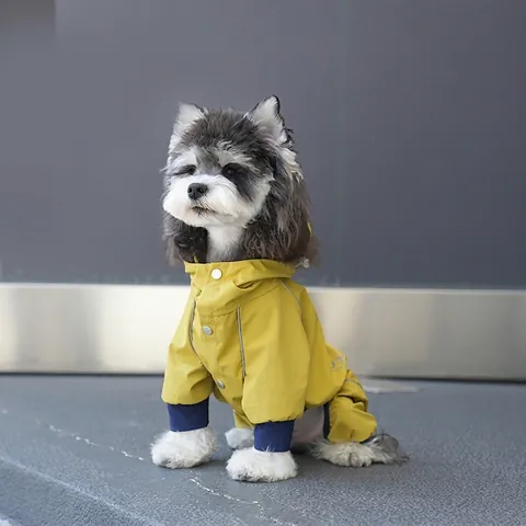 Dog Raincoat Four Legged Waterproof Hooded Jacket With Reflective Strips Outdoor Windproof Clothes For Small Medium Dogs