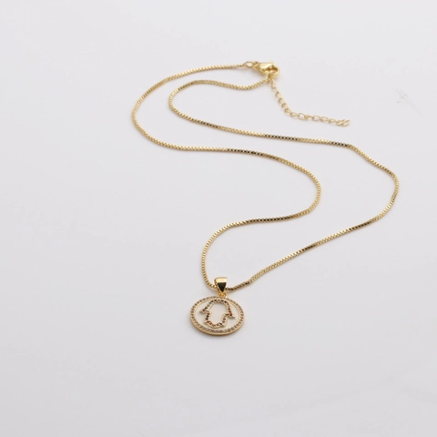 Hamsa Hand Anhänger Halskette Gold Vergoldetes Kupfer Bunte Zirkonia Fatima Hand Box Kette Schmuck