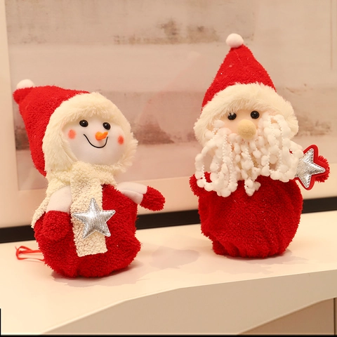 Christmas Doll Gift Bags Plush Knitted Santa Claus Snowman Sequin Star Candy Apple Pouches Drawstring Holiday Decor