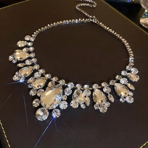 Water Drop Rhinestone Statement Necklace Alloy Crystal Pear Shape Sparkly Luxury Evening Party Jewelry For Women