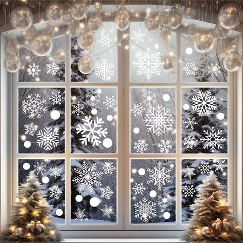 Pegatinas De Ventana De Copo De Nieve De Navidad PVC Calcomanías Estáticas Para Puerta De Vidrio Decoración De Fiesta Blanco