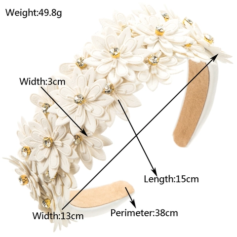 Diadema Acolchada De Flores De Cuero 3D Para Mujer Con Centro De Strass Banda Para El Cabello De Esponja Ancha Elegante Accesorio De Moda Coreana