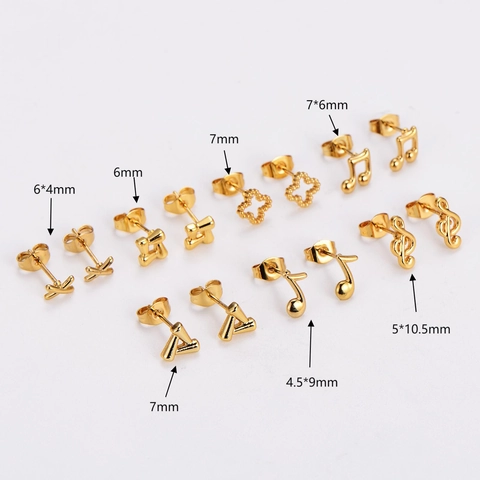 Musiknote Blume Herz Edelstahl Ohrstecker Gold Vergoldet Geometrische Unregelmäßige Einfache Mode Für Frauen Mädchen