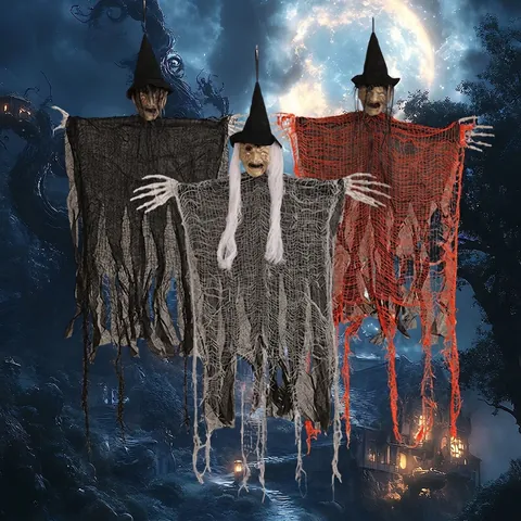 Decoración de Bruja Fantasma Colgante de Halloween Esqueleto Aterrador Con Gasa Para Casa Encantada Bar Fiesta