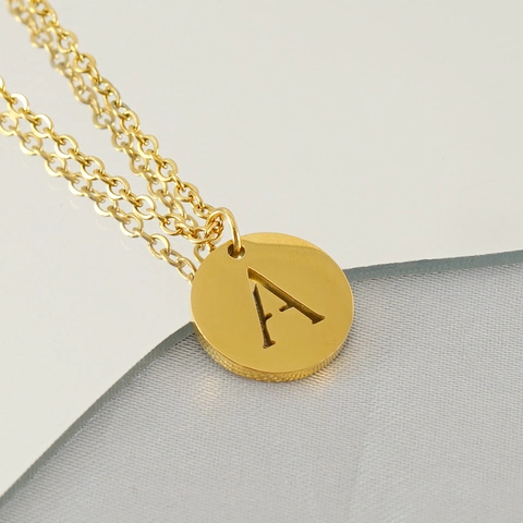 Initial Letter Pendant Necklace 18K Gold Plated Stainless Steel Round Disc Minimalist Fashion Jewelry For Women