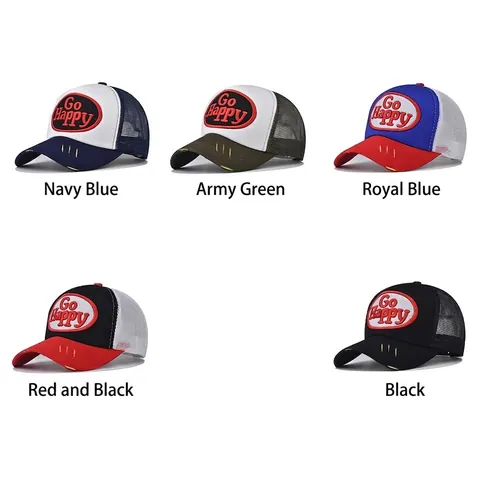 Cappello Trucker In Rete Con Ricamo Go Happy Stile Vintage Lavato Regolabile Per Uomini E Donne