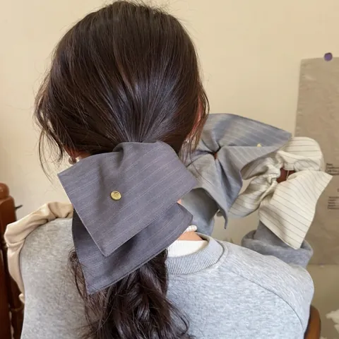 Elastico Per Capelli Scrunchie Con Fiocco A Righe Retro In Tessuto Con Bottone In Metallo Stile Coreano Accessorio Capelli
