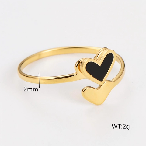 Anello Aperto Minimalista in Acciaio Inossidabile con Doppio Cuore per Donna Smalto Regolabile Gioielli di Moda Regalo