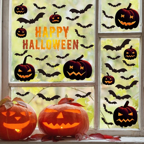 Halloween Vensterstickers PVC Verwijderbaar Statisch Pompoen Vleermuis Happy Halloween Voor Glas Wand Feest Decoratie