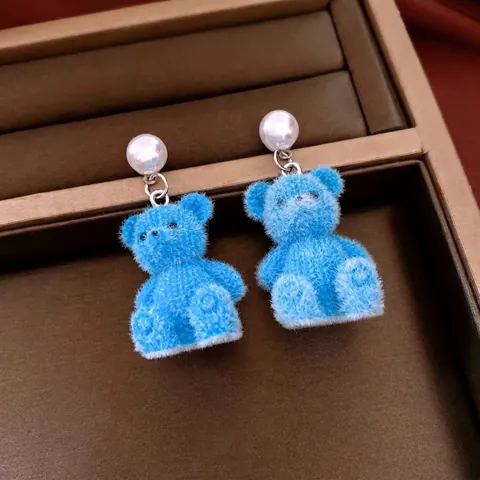 Pendientes De Oso De Flocado Lindo Con Perla Artificial Y Poste De Plata Estilo Animal Dulce Joyería Para Mujer