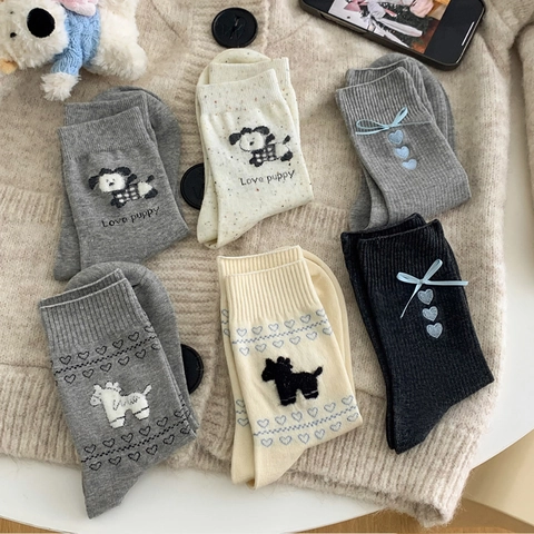 Dames Katoenen Kuitkousen Koreaanse Stijl Cartoon Hond Pony Borduurwerk Fair Isle Geometrisch Patroon Gebreid