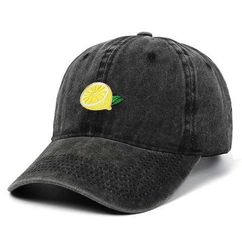 Casquette De Baseball En Coton Lavé Rétro Broderie Citron Visière Solaire Extérieur Décontracté Unisexe Réglable
