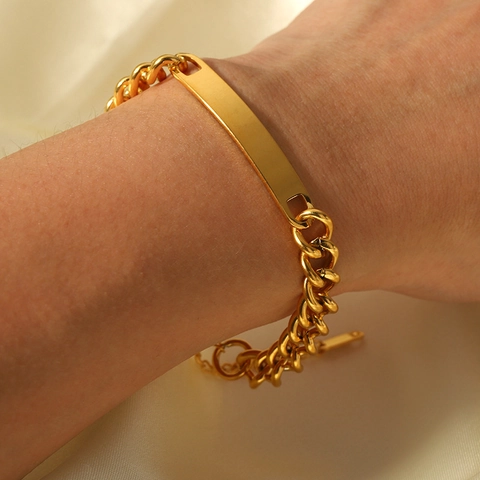 Edelstahl ID Panzerarmband Polierte Rechteckige Platte Vergoldet Hip Hop Schmuck Für Herren Damen