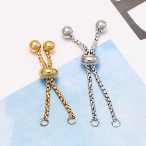 Adjustable Extension Chains Stainless Steel DIY Jewelry Making Findings Box Chain With Slider Beads Gold Steel Colors