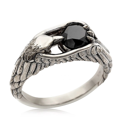 Men Vintage Eagle Ring Copper Black Zircon Inlaid Hip Hop Punk Style Retro Animal Totem Jewelry Gift Accessory