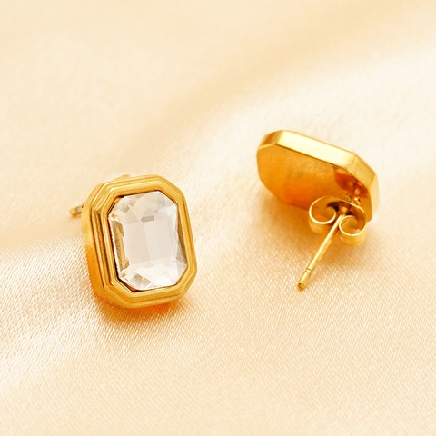 Orecchini A Lobo In Zirconia Ottagonali Acciaio Inossidabile Placcato Oro 18K Geometrico Rettangolare Per Donna