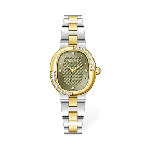 Elegant Women Quartz Watch With Oval Rhombus Texture Dial Rhinestone Inlaid Stainless Steel Strap Waterproof Fashion Wristwatch