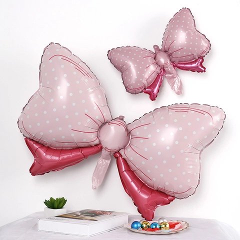 Aluminum Foil Number Balloon With Polka Dot Bowknot For Birthday Party Decoration Pink Blue Festive Ornaments