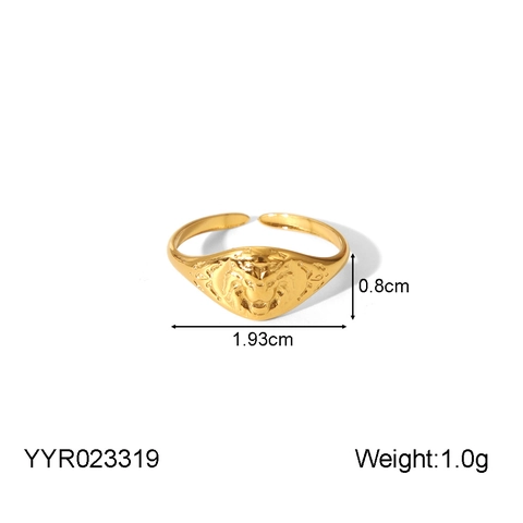 Stainless Steel Open Adjustable Ring Gold Plated Heart Starfish Rose Lion Embossed Minimalist Fashion Women Jewelry