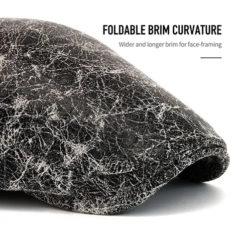 Flat Cap Newsboy Hat Crackle Texture Distressed Adjustable Polyester Vintage British Style Ivy Cap Men Women