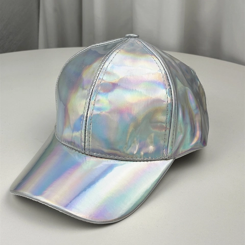 Cappello Da Baseball Olografico Laser In Pelle PU Metallica Riflettente Sfumatura Arcobaleno Unisex Moda