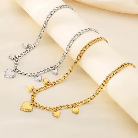 Heart Pendant Necklace 316L Stainless Steel Multiple Heart Charms Chunky Curb Chain Trendy Punk Fashion Jewelry For Women