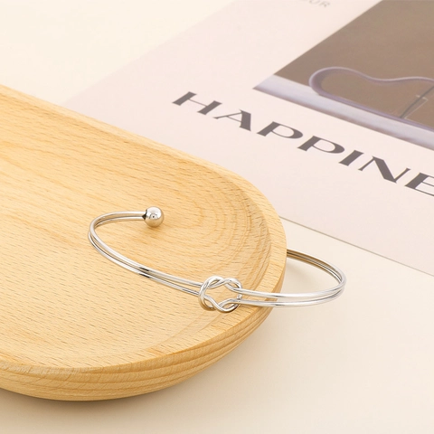 Minimalist Knot Bangle For Women Stainless Steel Double Wire Open Cuff Bracelet Elegant Polished Adjustable Jewelry