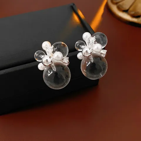 Transparente Bubble Ohrstecker Mit 925 Sterling Silber Ohrstecker Kunstperle Zirkon Geometrisch Chic Für Damen