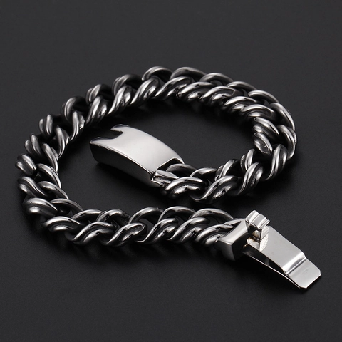 Herren Cuban Link Armband Vintage 316L Edelstahl Punk Heavy Metal Industrie Stil Mit Steckverschluss Geometrisch