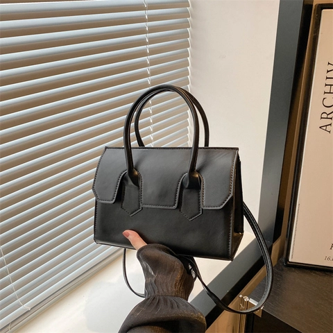 Fashion PU Leather Shoulder Bag Small Square Handbag With Long Strap Niche Solid Color Flap Crossbody Bag For Women