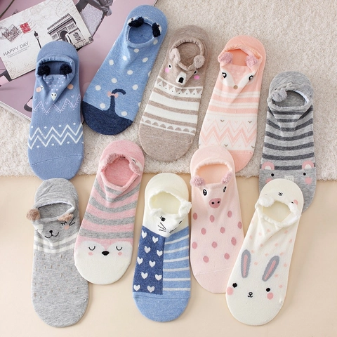 Low Cut Invisible Socks Cotton Blend 3D Cartoon Animal Ears Pattern Japanese Style Kawaii For Women Girls