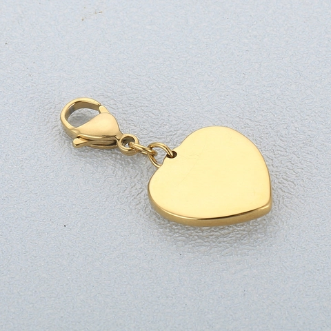 Heart Shaped Pendant Charm Gold Plated Stainless Steel Etched Pattern Lobster Clasp DIY Jewelry Making Accessory