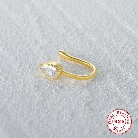 925 Sterling Silver Gold Plated Zirconia Nose Cuff For Women Non Piercing Fake Nose Ring Heart Star Moon Lightning Jewelry