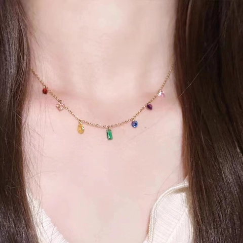 Collana Con Pendente In Zircone Colorato Minimalista In Acciaio Inossidabile Catena A O Arcobaleno Gioielli Di Lusso Donne