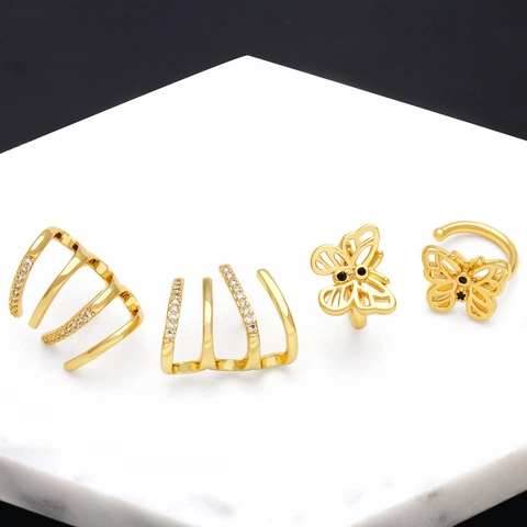 Polsino Dell'orecchio Farfalla Rame Placcato Oro Zircone Intarsiato Multistrato Clip Per Osso Dell'orecchio Gioielli Per Donne