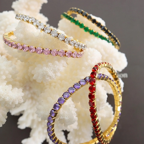 Lussuoso Bracciale Tennis in Acciaio al Titanio con Zirconia Colorata Placcato Oro 18K Catena Elastica Gioielli Donna Regalo