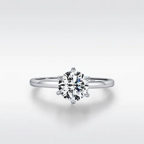 Round Cut Moissanite Solitaire Ring 925 Sterling Silver Six Prong Setting D Color VVS1 Wedding Engagement For Women