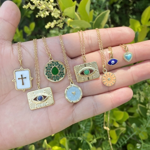 Collana In Acciaio Inossidabile Con Ciondolo Smalto Croce Occhio Del Diavolo Cuore Catena Clavicola Oro Gioielli Moda