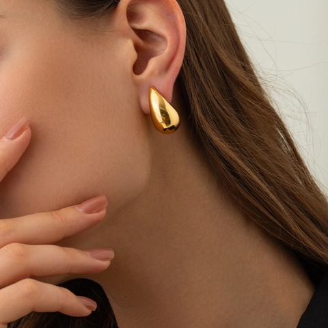 Pendientes De Gota De Agua Gruesos Acero Inoxidable Chapado En Oro De 18K Pulido Minimalista Para Mujer
