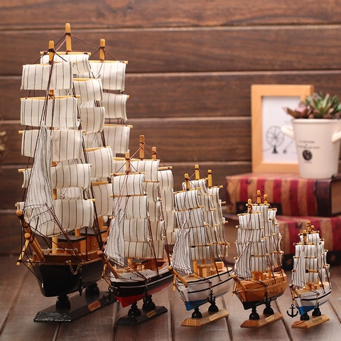 Modello Di Barca A Vela In Legno Tessuto Decorazione Nautica Ornamento Da Scrivania Mediterraneo Vintage Retrò Arredo Casa Ufficio