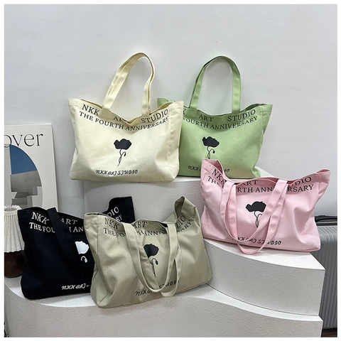 Borsa Tote In Tela Da Donna Stampa Floreale Grande Capacità NKK Art Studio Anniversario Borsa A Spalla Casual Versatile