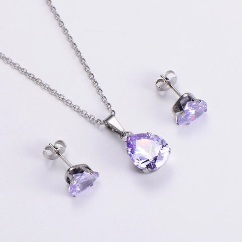Teardrop Zircon Necklace And Earrings 316L Stainless Steel Niche Design Minimalist Jewelry For Women