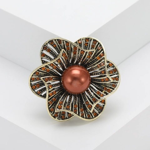 Spilla A Fiore Cavo Vintage Con Lega Strass E Imitazione Perla Artificial Per Donne Elegante Accessorio Per Abbigliamento
