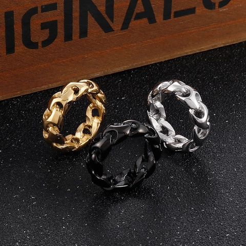 Anillo De Eslabones De Cadena Cubana Para Hombre Acero Inoxidable 316L Hip Hop Biker Joyería Banda Geométrica Pulida