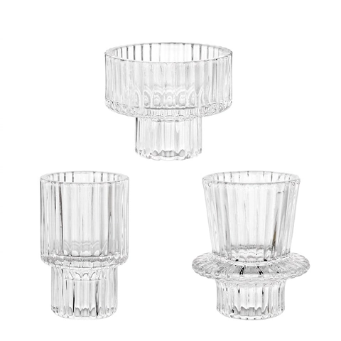 Ribbed Glass Candle Holder Striped Fluted Candlestick Clear Votive Cup Retro Nordic Home Decor Tabletop Centerpiece
