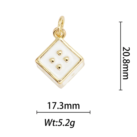 18K Gold Plated Copper Enamel Pendant Geometric Dice Poker Card Ace Charm For Women DIY Jewelry Making Accessory